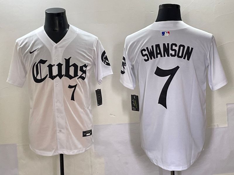 Men 2025 Chicago Cubs 7 Swanson White Five generations Joint Name Nike MLB Jersey style 7